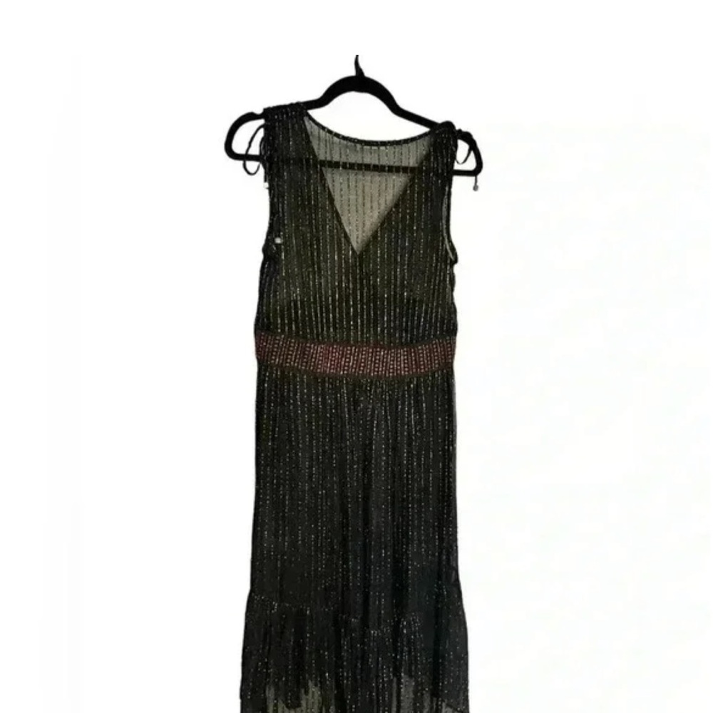 Anthropologie Floreat Annecy Midi Sheer Dress Gold Embellished